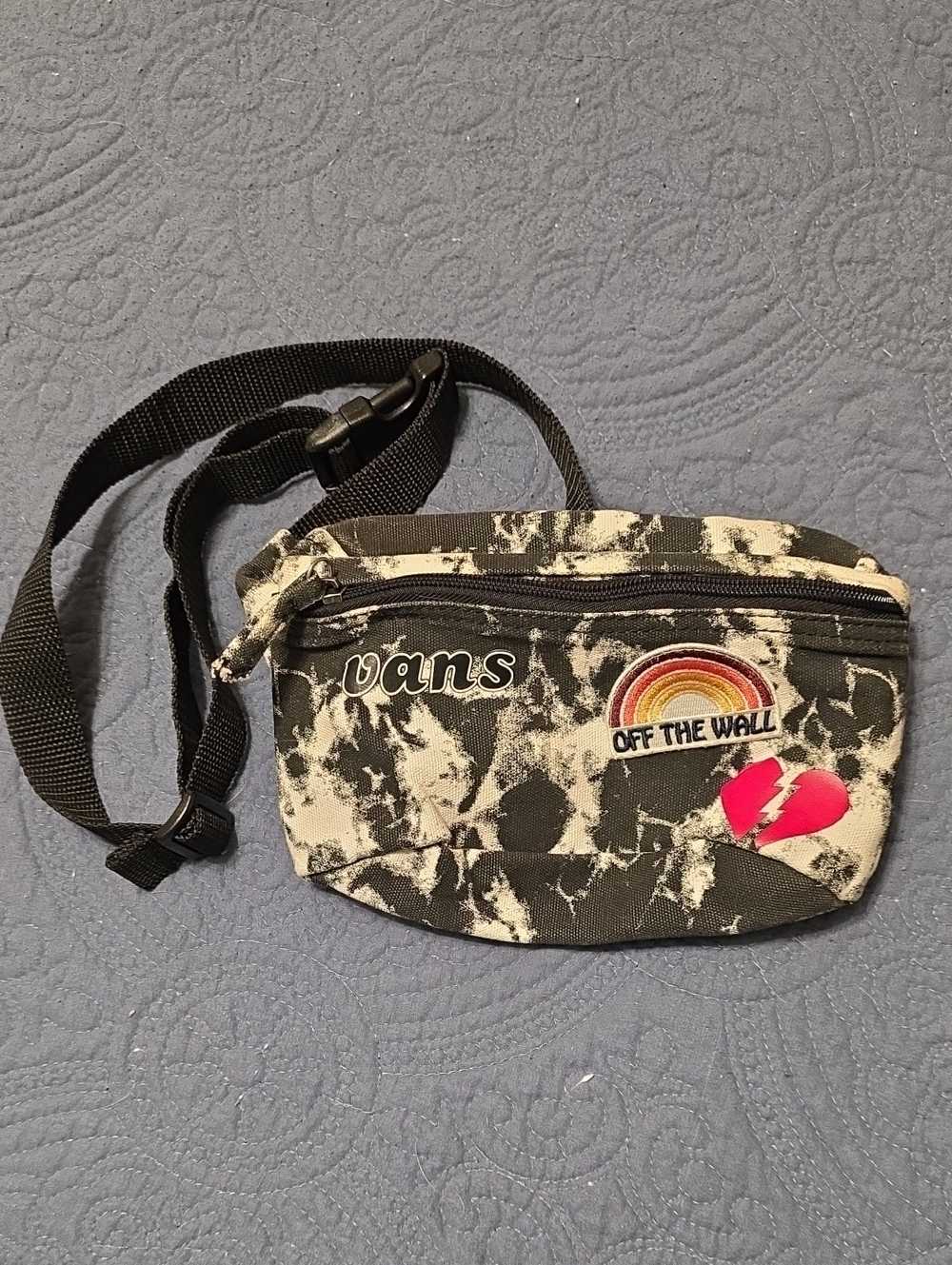 Vans Black and Cream Tie-Dye Belt Bag with Patches